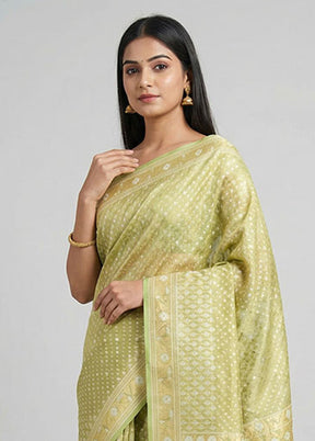 Green Kora Silk Saree With Blouse Piece