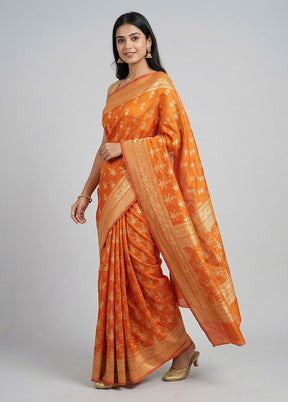 Orange Kora Silk Saree With Blouse Piece
