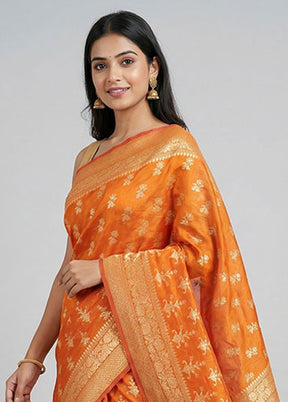 Orange Kora Silk Saree With Blouse Piece