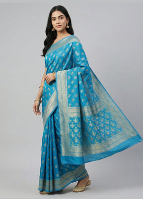 Blue Kora Silk Saree With Blouse Piece