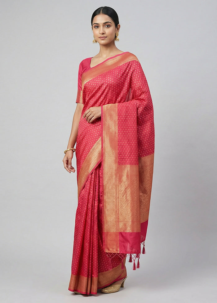 Pink Kora Silk Saree With Blouse Piece