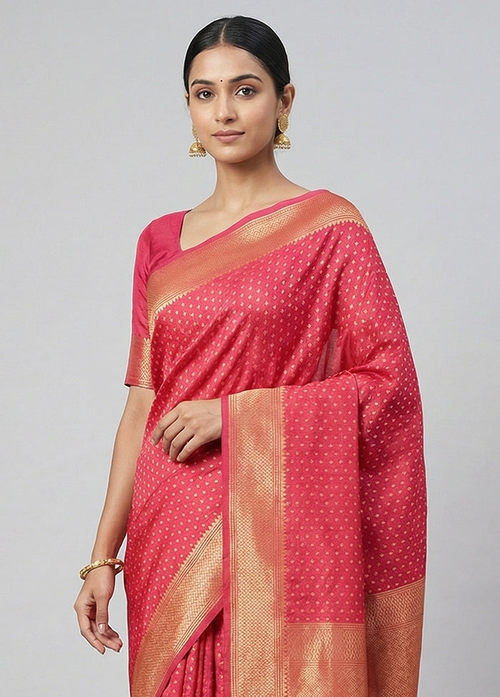 Pink Kora Silk Saree With Blouse Piece