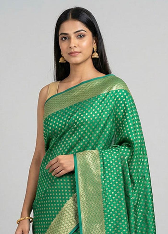 Green Kora Silk Saree With Blouse Piece