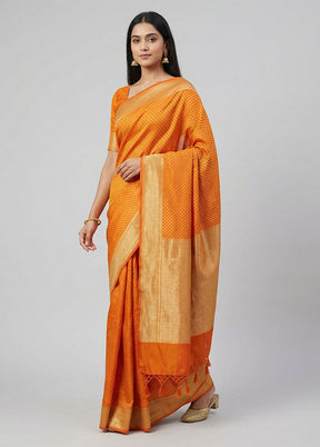 Yellow Kora Silk Saree With Blouse Piece