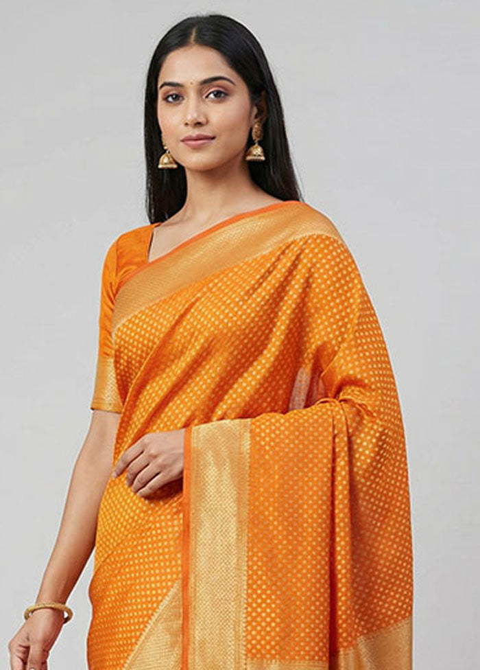 Yellow Kora Silk Saree With Blouse Piece