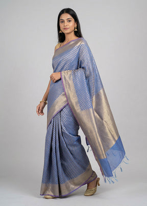 Blue Kora Silk Saree With Blouse Piece