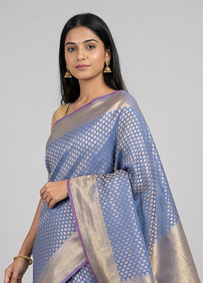 Blue Kora Silk Saree With Blouse Piece