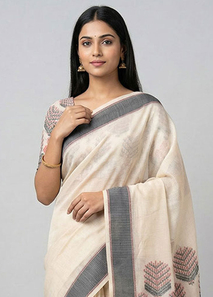 White Cotton Saree With Blouse Piece