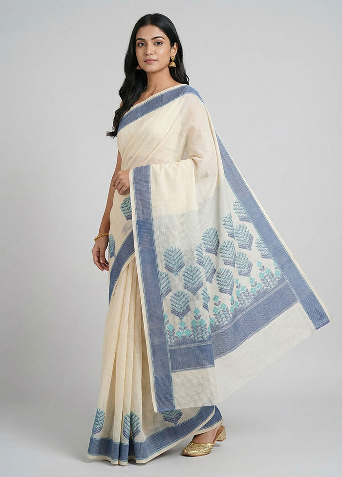 White Cotton Saree With Blouse Piece