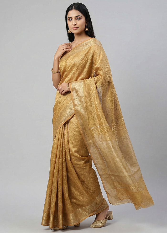 Yellow Kora Silk Saree With Blouse Piece