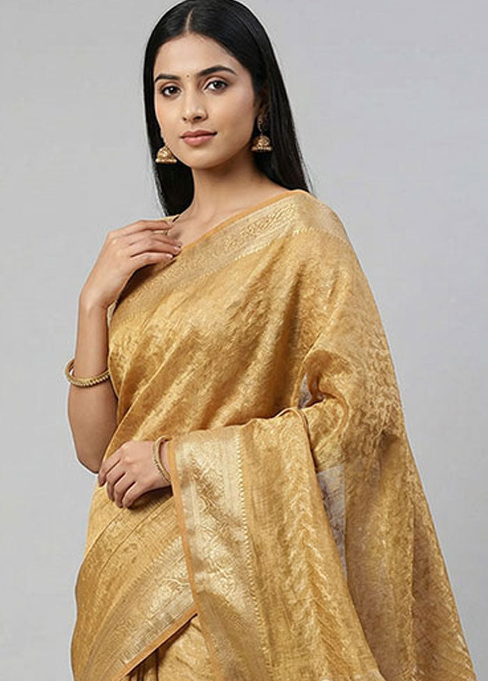 Yellow Kora Silk Saree With Blouse Piece