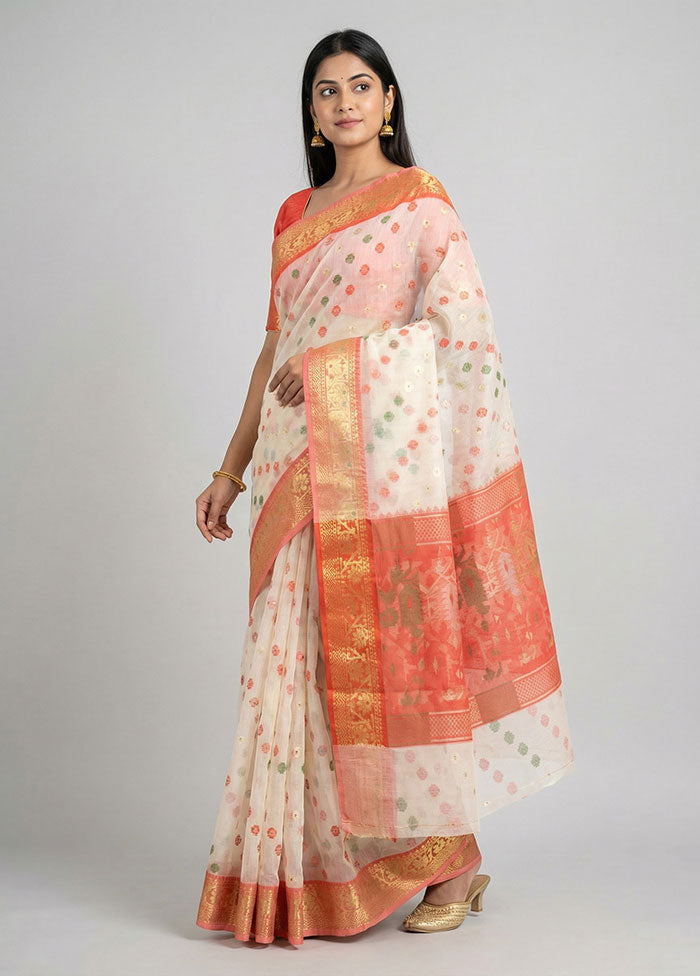 Cream Cotton Saree With Blouse Piece