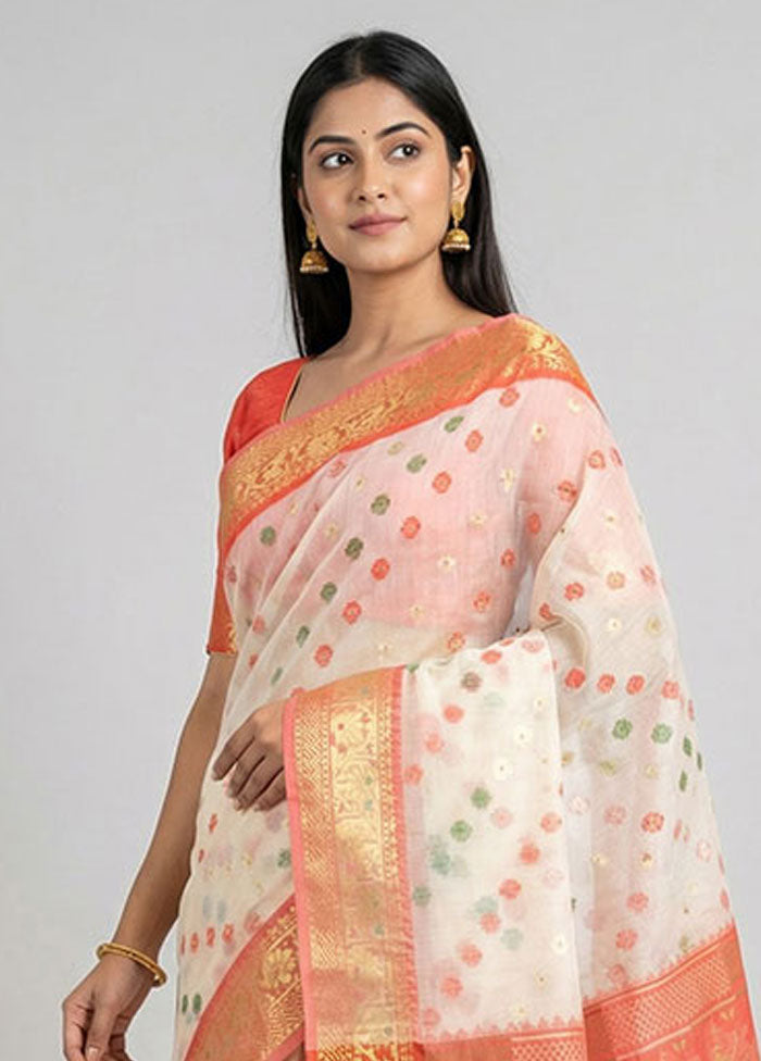 Cream Cotton Saree With Blouse Piece