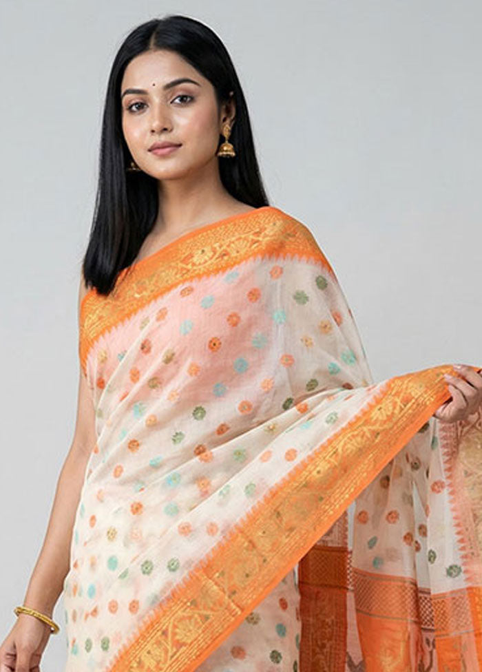 Cream Cotton Saree With Blouse Piece