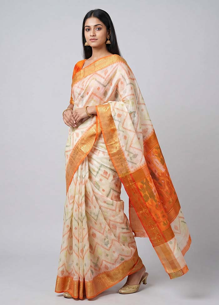 Cream Cotton Saree With Blouse Piece