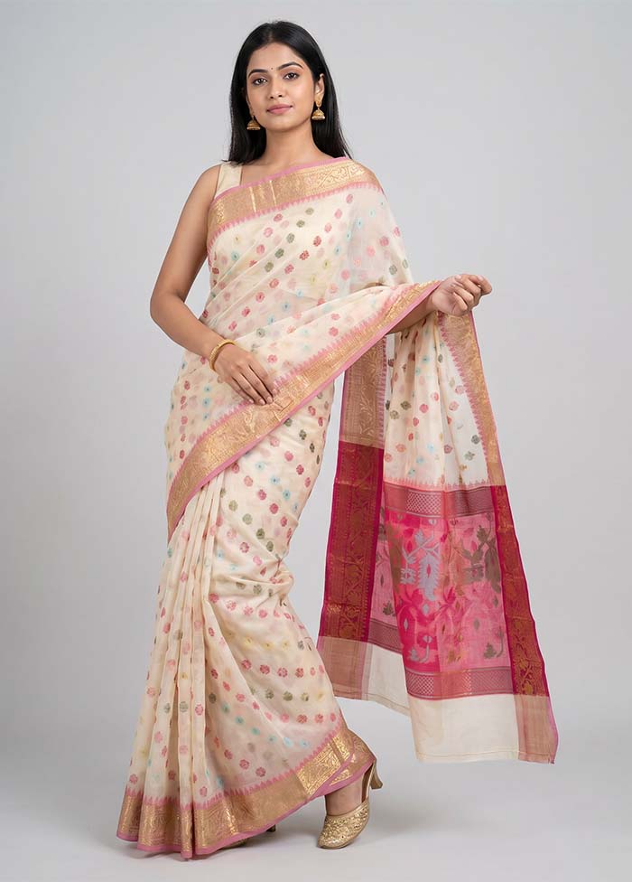 Cream Cotton Saree With Blouse Piece
