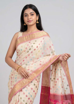 Cream Cotton Saree With Blouse Piece