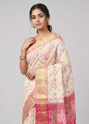 Cream Cotton Saree With Blouse Piece