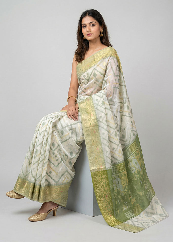 Cream Cotton Saree With Blouse Piece