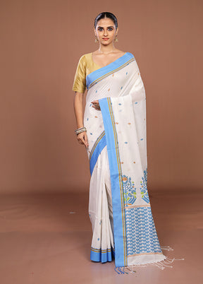 White Matka Silk Saree With Blouse Piece