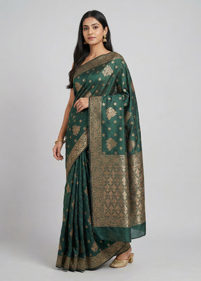 Green Dupion Silk Saree With Blouse Piece