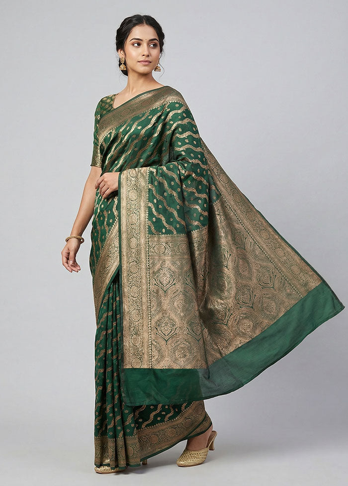 Green Dupion Silk Saree With Blouse Piece