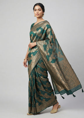 Green Dupion Silk Saree With Blouse Piece