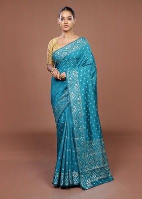 Green Dupion Silk Saree With Blouse Piece
