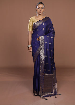 Blue Dupion Silk Saree With Blouse Piece