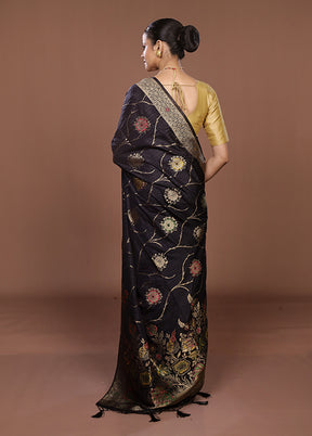 Black Dupion Silk Saree With Blouse Piece