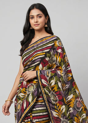 Black Printed Silk Saree Without Blouse Piece