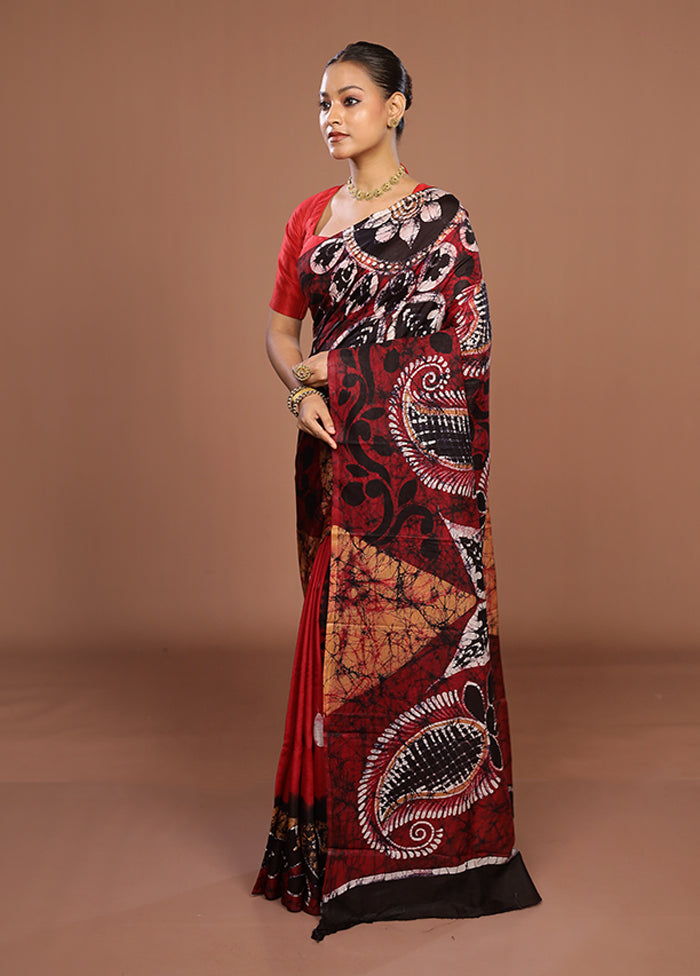 Maroon Printed Silk Saree Without Blouse Piece