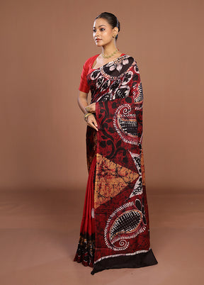 Maroon Printed Silk Saree Without Blouse Piece