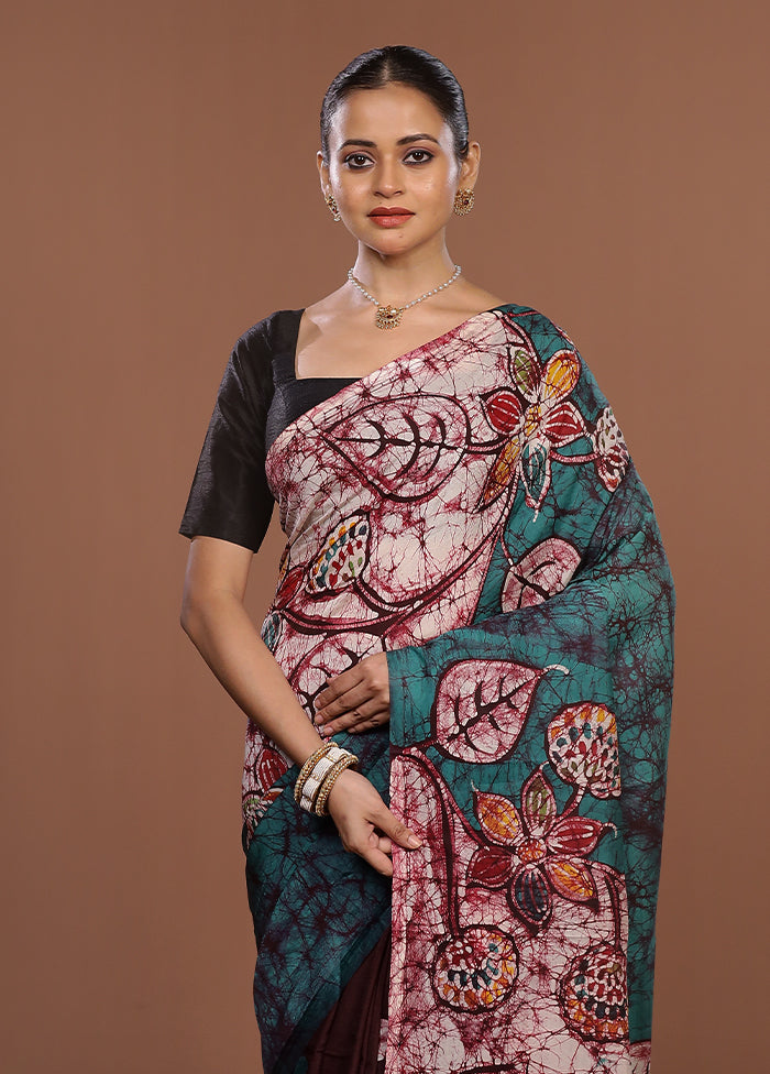Green Printed Silk Saree Without Blouse Piece
