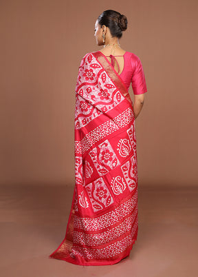 Pink Chanderi Silk Saree With Blouse Piece