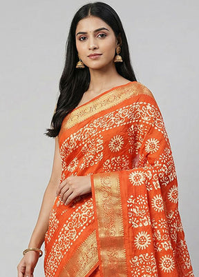 Red Chanderi Silk Saree With Blouse Piece