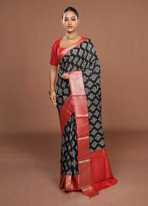 Black Chanderi Silk Saree With Blouse Piece
