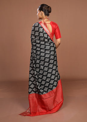 Black Chanderi Silk Saree With Blouse Piece