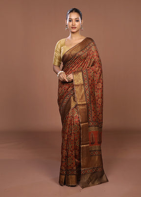 Red Chanderi Silk Saree With Blouse Piece