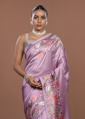 Purple Dupion Silk Saree With Blouse Piece