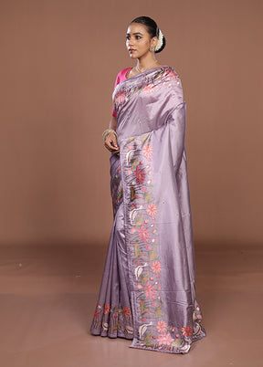 Purple Dupion Silk Saree With Blouse Piece