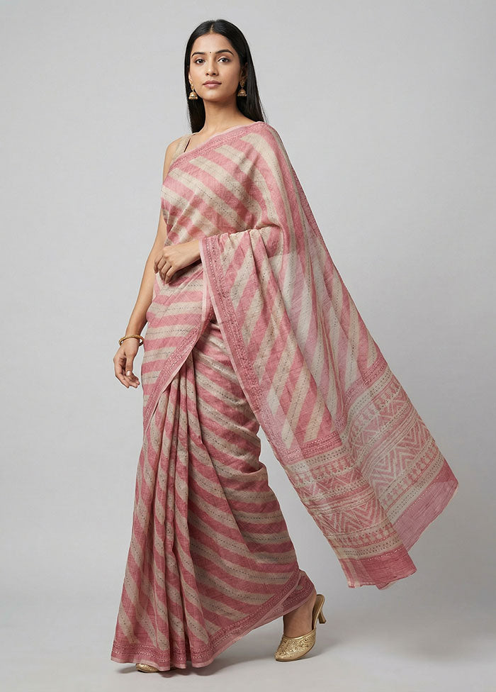 Pink Tussar Silk Saree With Blouse Piece