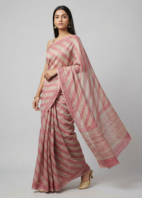 Pink Tussar Silk Saree With Blouse Piece