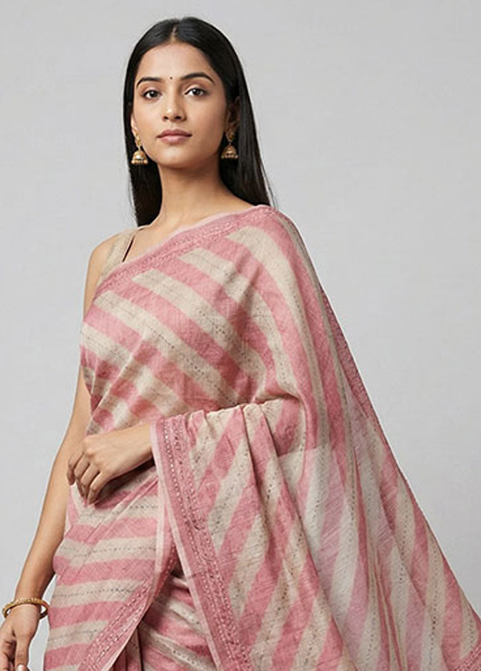 Pink Tussar Silk Saree With Blouse Piece