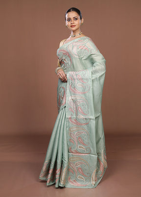 Green Dupion Silk Saree With Blouse Piece