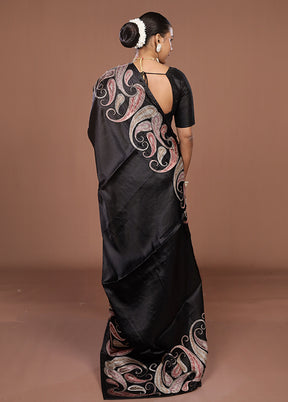 Black Dupion Silk Saree With Blouse Piece