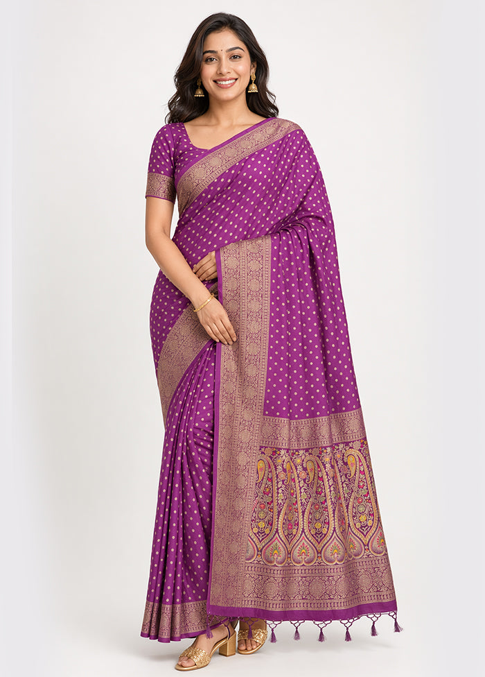 Purple Dupion Silk Saree With Blouse Piece