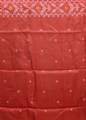 Red Handloom Tussar Pure Silk Saree With Blouse Piece