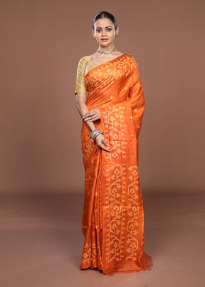 Orange Handloom Tussar Silk Saree With Blouse Piece