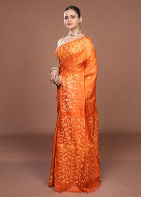 Orange Handloom Tussar Silk Saree With Blouse Piece